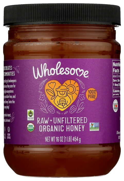 WHOLESOME SWEETENERS: Organic Fair Trade Raw Honey, 16 oz