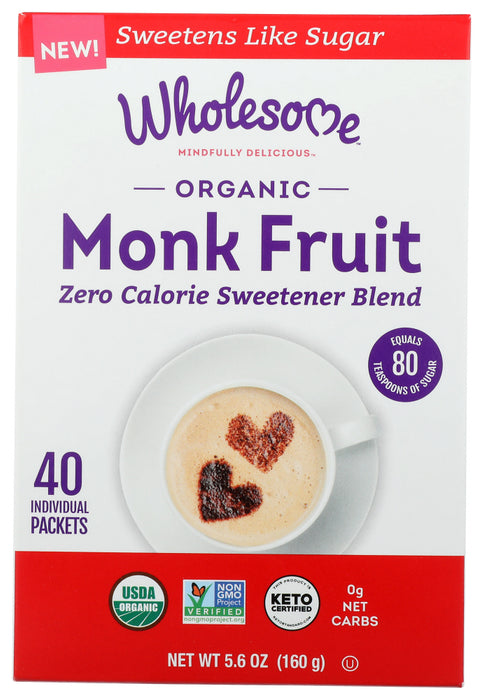 WHOLESOME: Organic Monk Fruit 40 Packets, 5.6 oz