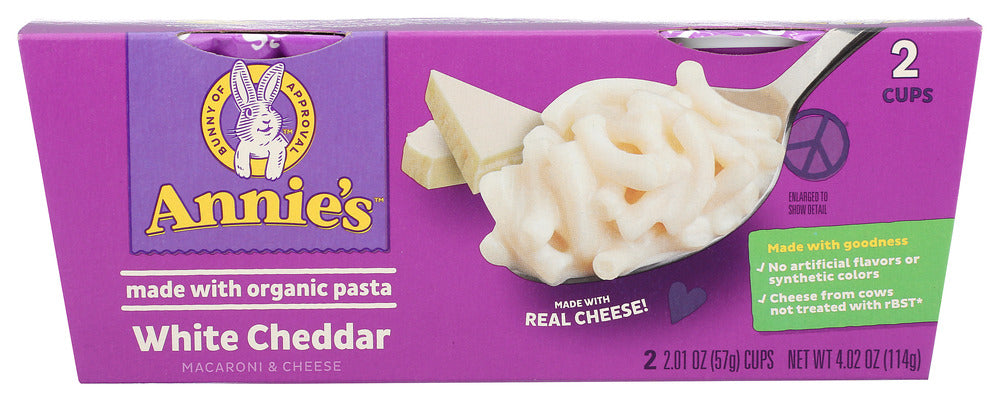 ANNIES HOMEGROWN: White Cheddar Macaroni & Cheese Pasta Cup 2pk, 4.02 oz