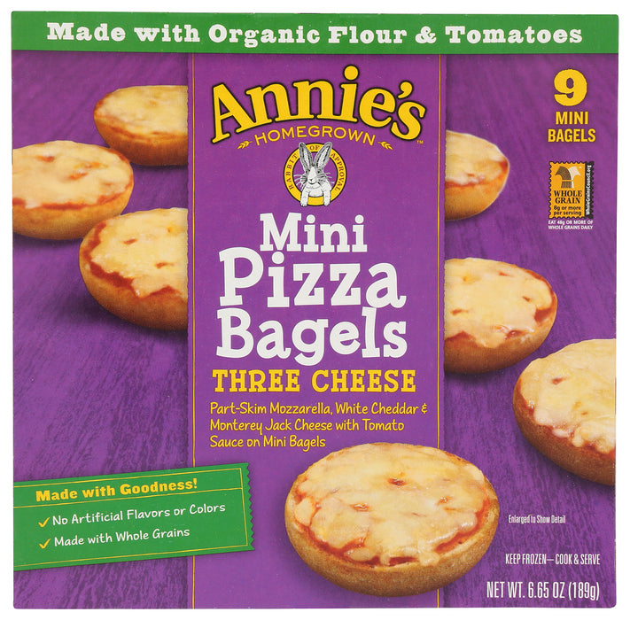 ANNIE'S HOMEGROWN: Mini Pizza Bagels Three Cheese 9 Each, 6.65 oz