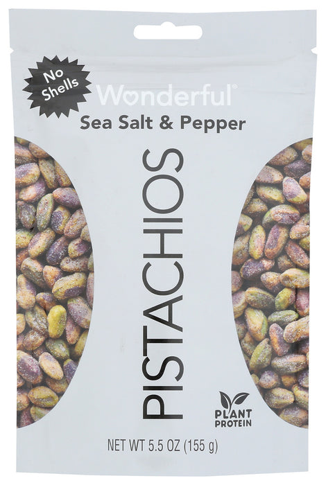 WONDERFUL PISTACHIOS: No Shells Sea Salt and Pepper Pistachios, 5.5 oz