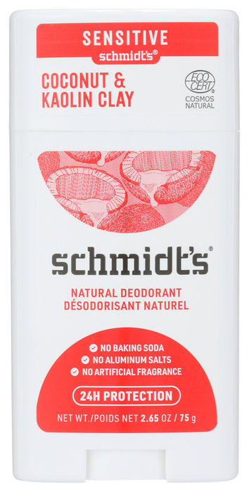 SCHMIDTS: Coconut and Kaolin Clay Sensitive Skin Stick, 2.65 OZ