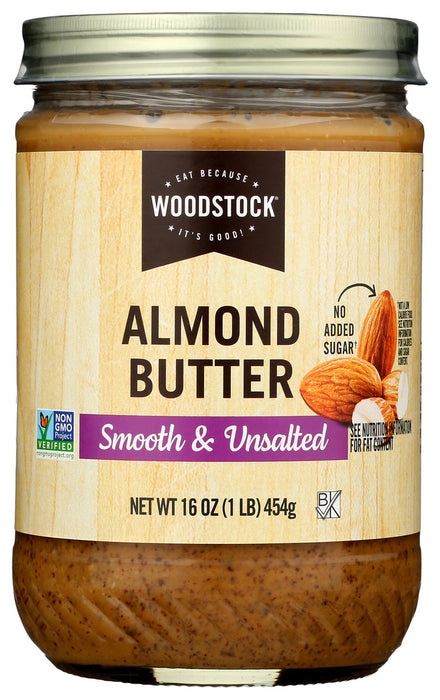 WOODSTOCK: Almond Butter Unsalted Smooth, 16 oz