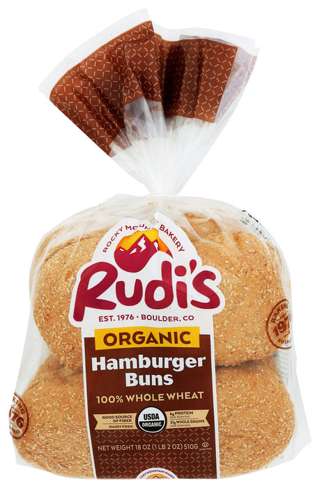 RUDI'S: Organic 100% Whole Wheat Buns, 18 oz
