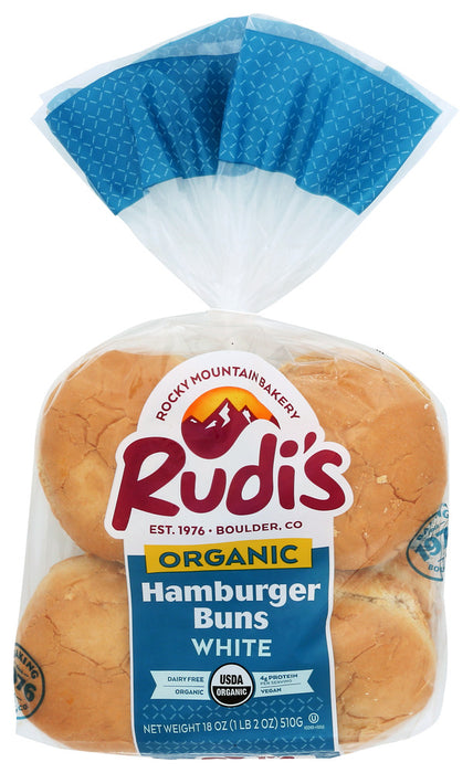 RUDIS: Organic Bakery Organic White Hamburger Buns, 18 oz
