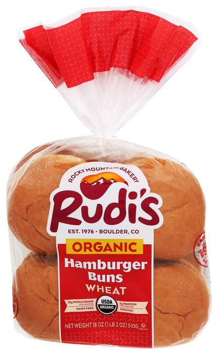 RUDIS: Organic Bakery Organic Wheat Hamburger Buns, 18 oz
