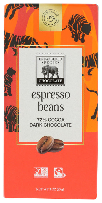 ENDANGERED SPECIES: Natural Dark Chocolate Bar with Espresso Beans, 3 oz
