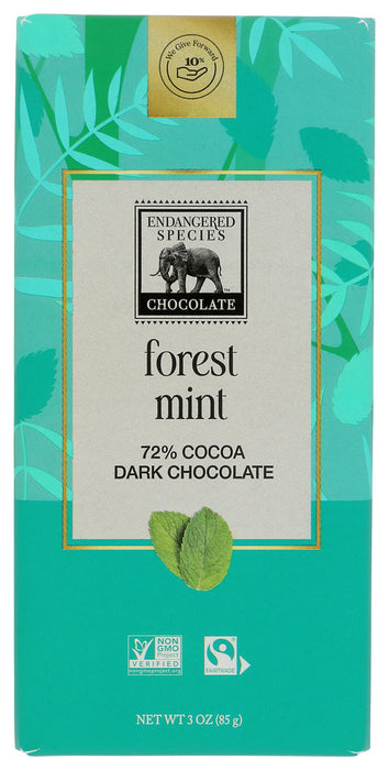 ENDANGERED SPECIES: Natural Dark Chocolate Bar with Forest Mint, 3 oz