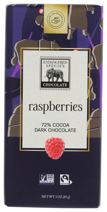 ENDANGERED SPECIES: Natural Dark Chocolate Bar with Raspberries, 3 oz