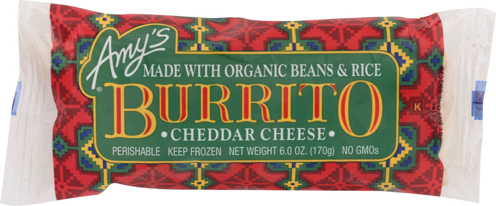 AMY'S: Beans & Rice Cheddar Cheese Burrito, 6 oz