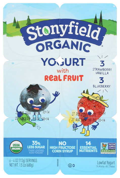 STONYFIELD: YoKids Yogurt Lowfat Organic Blueberry Strawberry Vanilla 6 Count, 24 oz