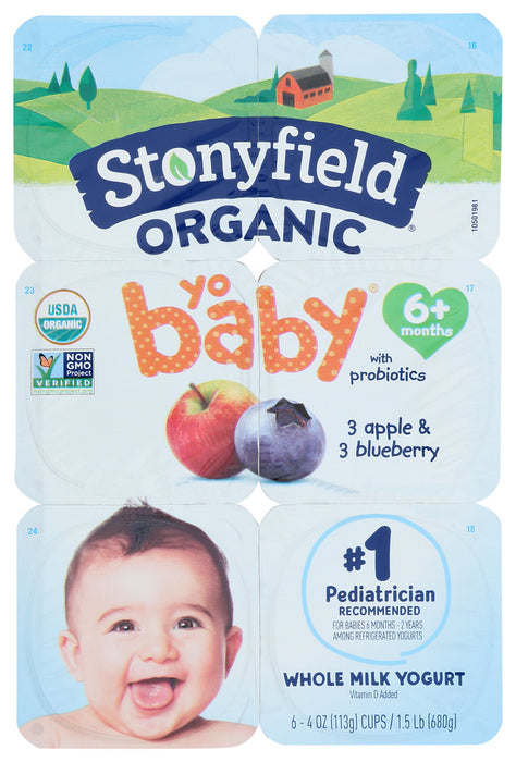 STONYFIELD: Organic Yobaby Blueberry Apple Yogurt 6 Pack (4 oz each), 24 oz