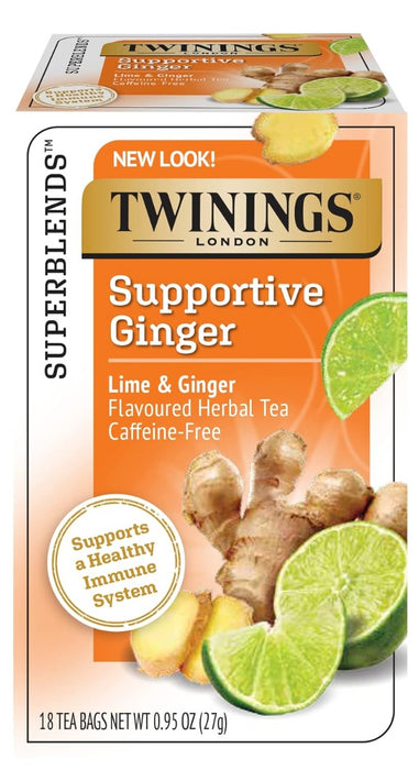 TWINING TEA: Support Lime & Ginger Herbal Tea, 18 bg
