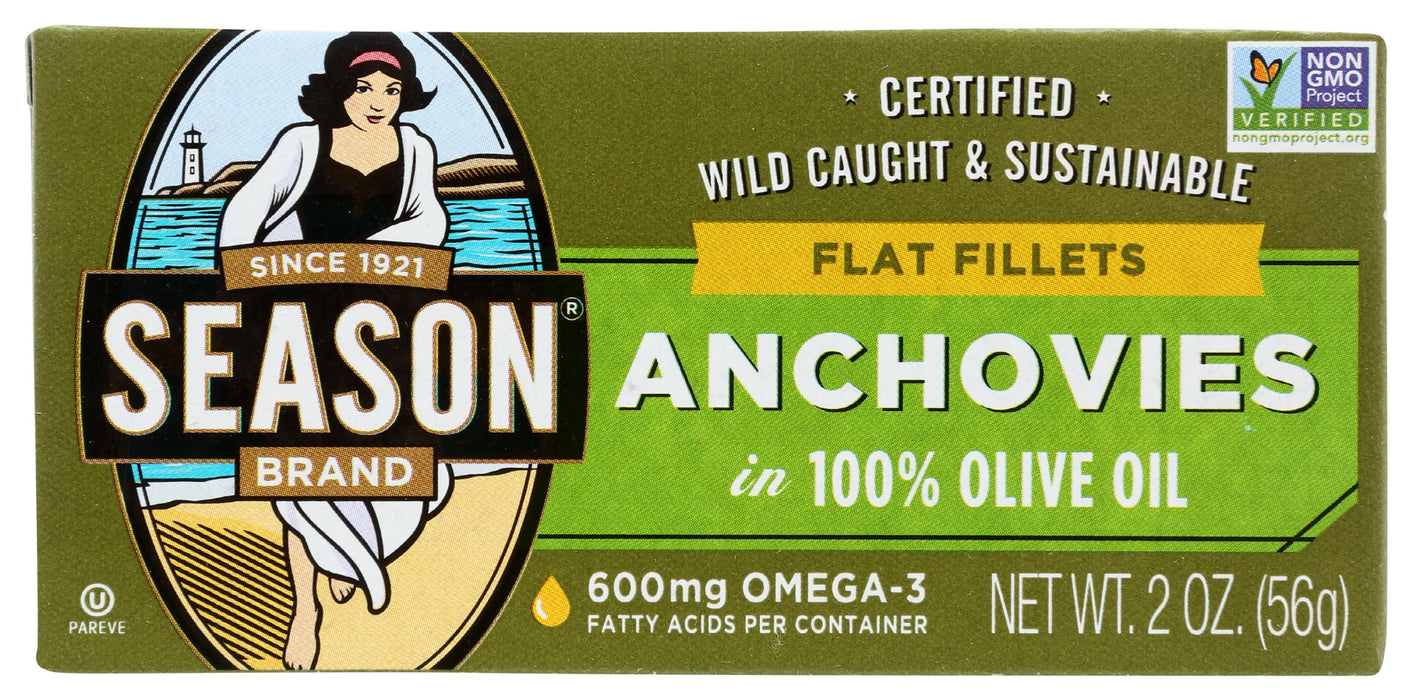 SEASONS: Flat Fillets of Anchovies in Olive Oil, 2 oz