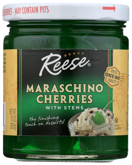 REESE: Green Maraschino Cherries with Stems, 10 oz