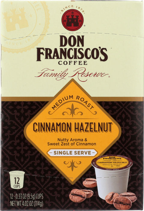 DON FRANCISCOS COFFEE: Medium Roast Cinnamon Hazelnut Single Serve 12 pods, 4.02 oz