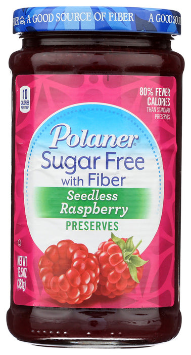 POLANER: Sugar Free Seedless Raspberry Preserves with Fiber, 13.5 oz