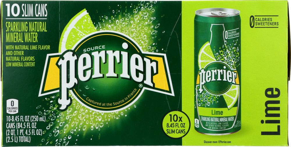 PERRIER: Slim Cans Sparkling Natural Mineral Water Lime (10x8.45 Oz), 84.5 oz