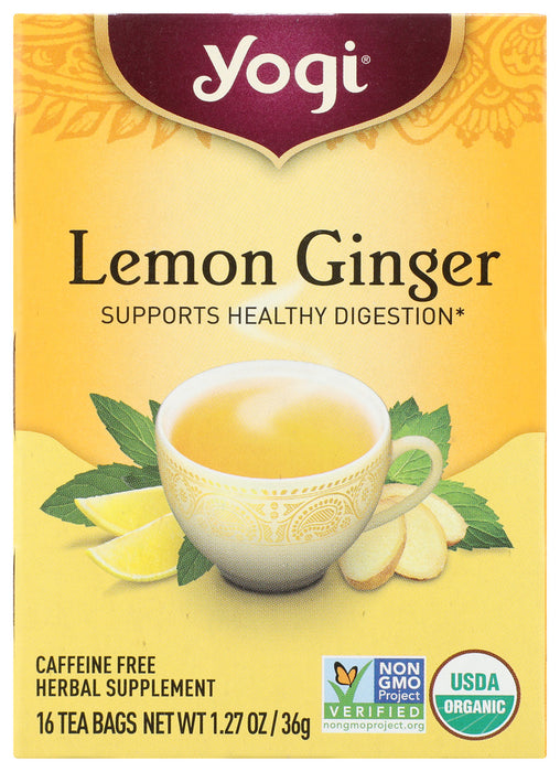 YOGI TEA: Lemon Ginger Organic Tea Caffeine Free, 16 Tea Bags