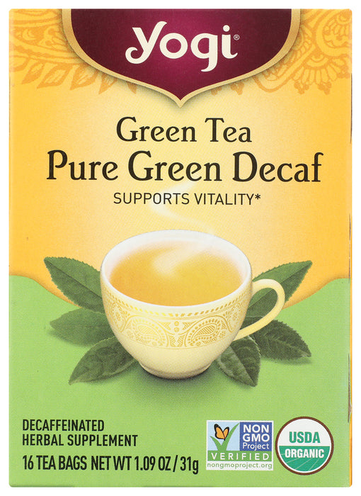 YOGI TEAS: Organic Green Tea Pure Green Decaf, 16 Tea Bags