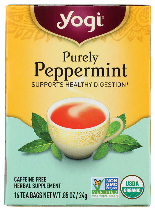 YOGI TEAS: Organic Herbal Tea Caffeine Free Purely Peppermint, 16 Tea Bags