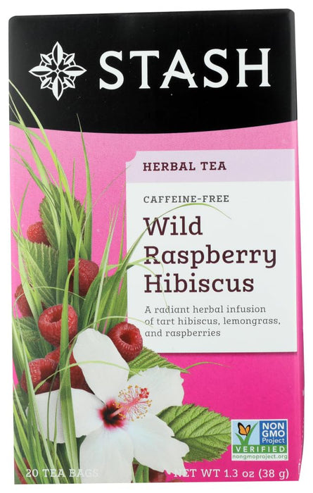 STASH TEA: Herbal Tea Wild Raspberry Hibiscus Caffeine Free 20 Tea Bags, 1.3 Oz