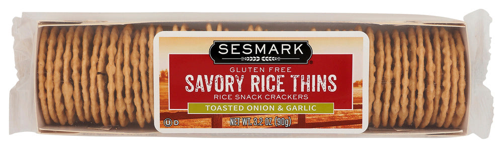 SESMARK: Savory Rice Thins Toasted Onion and Garlic, 3.2 oz