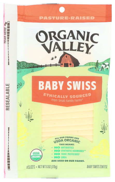ORGANIC VALLEY: Sliced Cheese Baby Swiss, 6 oz
