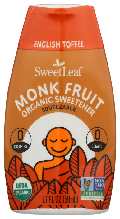 SWEETLEAF STEVIA: Monk Fruit Organic Sweetener English Toffee Squeezable, 1.7 oz