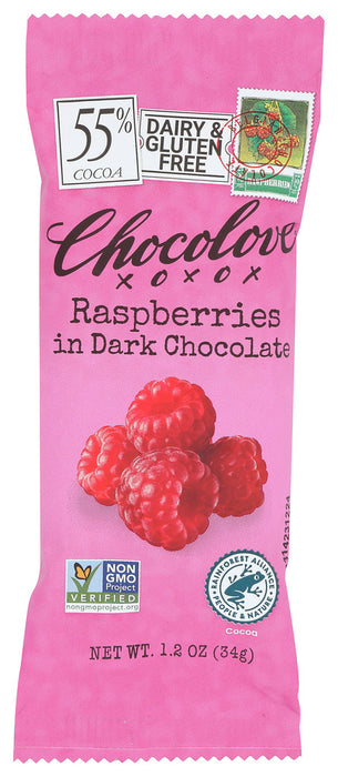 CHOCOLOVE: Mini Dark Chocolate Bar Raspberries, 1.2 oz