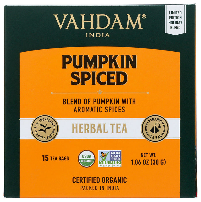 VAHDAM TEAS: Pumpkin Spiced Herbal Tea 15 Tea Bags, 1.06 oz