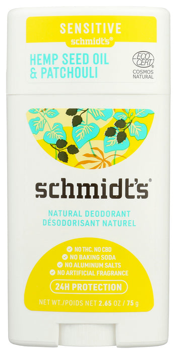 SCHMIDTS: Hemp Patchouli Sensitive Skin Deodorant Stick, 2.65 oz