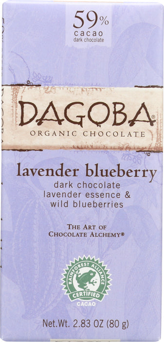 DAGOBA: Organic Chocolate Lavender Blueberry Dark Chocolate Bar, 2.83 oz