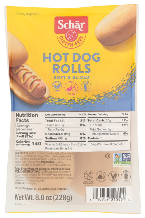 SCHAR: Gluten Free Hot Dog Rolls, 8 oz