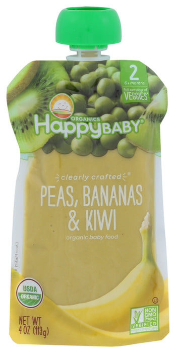 HAPPY BABY: Peas Bananas and Kiwi Pouch, 4 oz