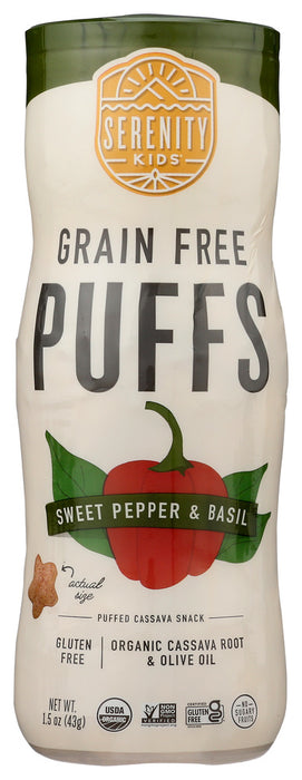 SERENITY KIDS: Sweet Pepper and Basil Grain Free Puffs With Olive Oil, 1.5 oz