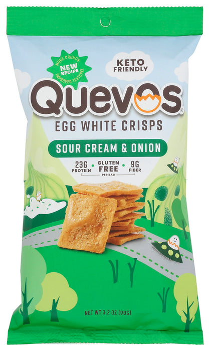 QUEVOS: Sour Cream Onion Egg White Crisps, 3.2 oz
