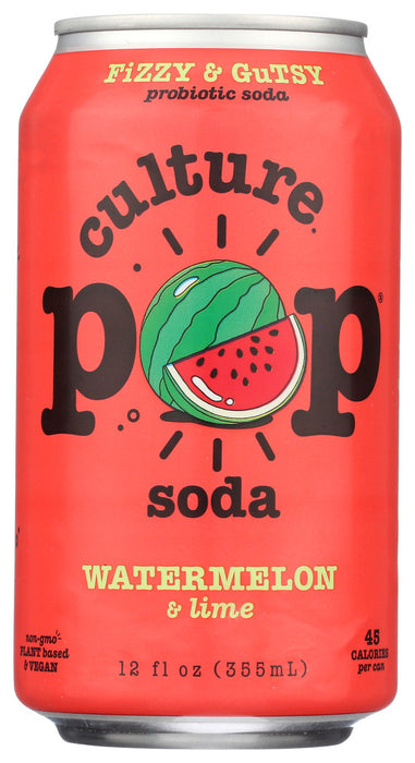 CULTURE POP: Watermelon Lime & Rosemary Probiotic Soda, 12 fo