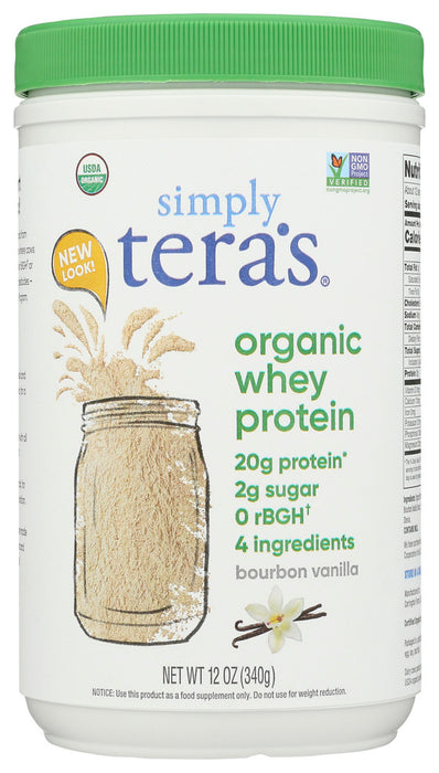 TERA'S WHEY: Grass Fed Organic Whey Protein Bourbon Vanilla, 12 oz
