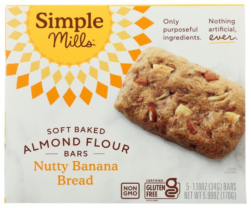 SIMPLE MILLS: Nutty Banana Bread Soft Baked Bars, 5.99 oz