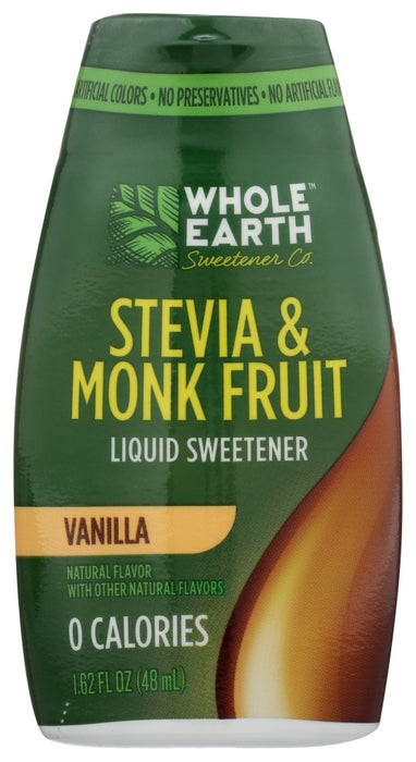 WHOLE EARTH: Stevia and Monk Fruit Liquid Sweetener Vanilla Flavor, 1.62 oz