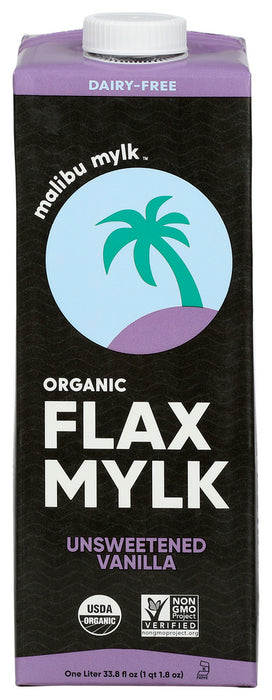 MALIBU MYLK: Unsweetened Vanilla Organic Flax Milk, 33.8 fo