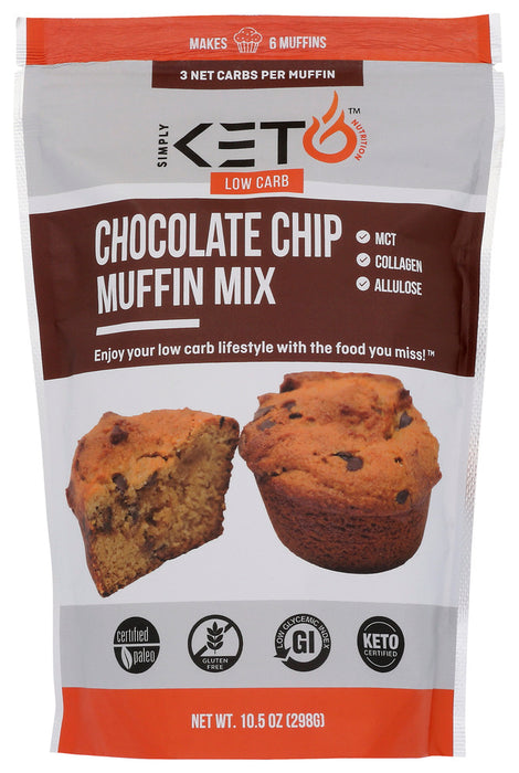SIMPLY KETO NUTRITION: Low Carb and Keto Friendly Chocolate Chip Muffin Mix, 10.5 oz