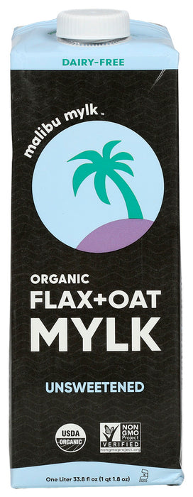 MALIBU MYLK: Unsweetened Organic Flax Oat Milk, 33.8 fo