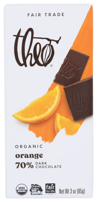 THEO CHOCOLATE: Organic 70% Dark Chocolate Bar Orange, 3 oz