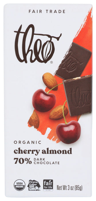 THEO CHOCOLATE: Organic 70% Dark Chocolate Bar Cherry and Almond, 3 oz