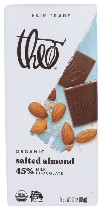 THEO CHOCOLATE: Organic Milk Chocolate with Salted Almonds Bar, 3 oz