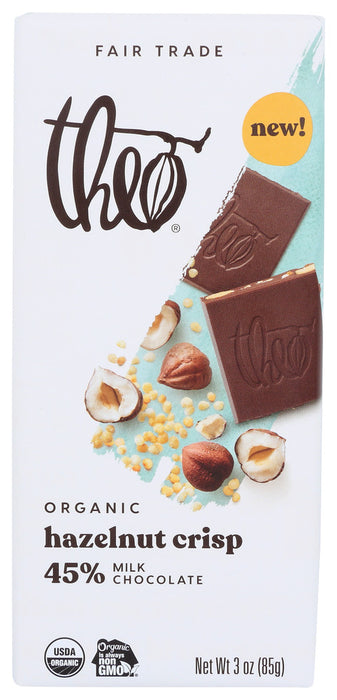 THEO CHOCOLATE: Hazelnut Crisp Milk Chocolate Bar, 3 oz