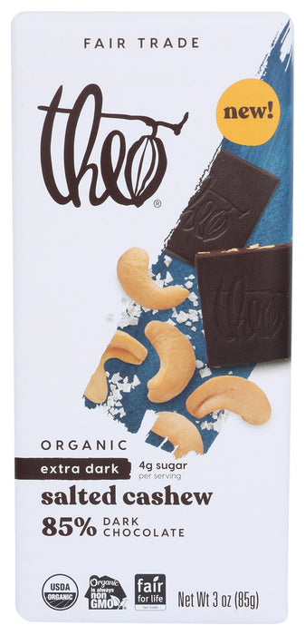 THEO CHOCOLATE: Salted Cashew Dark Chocolate Bar, 3 oz