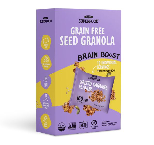 PLANET SUPERFOODS: Brain Boost Salted Caramel Seed Granola Snack, 10.6 oz